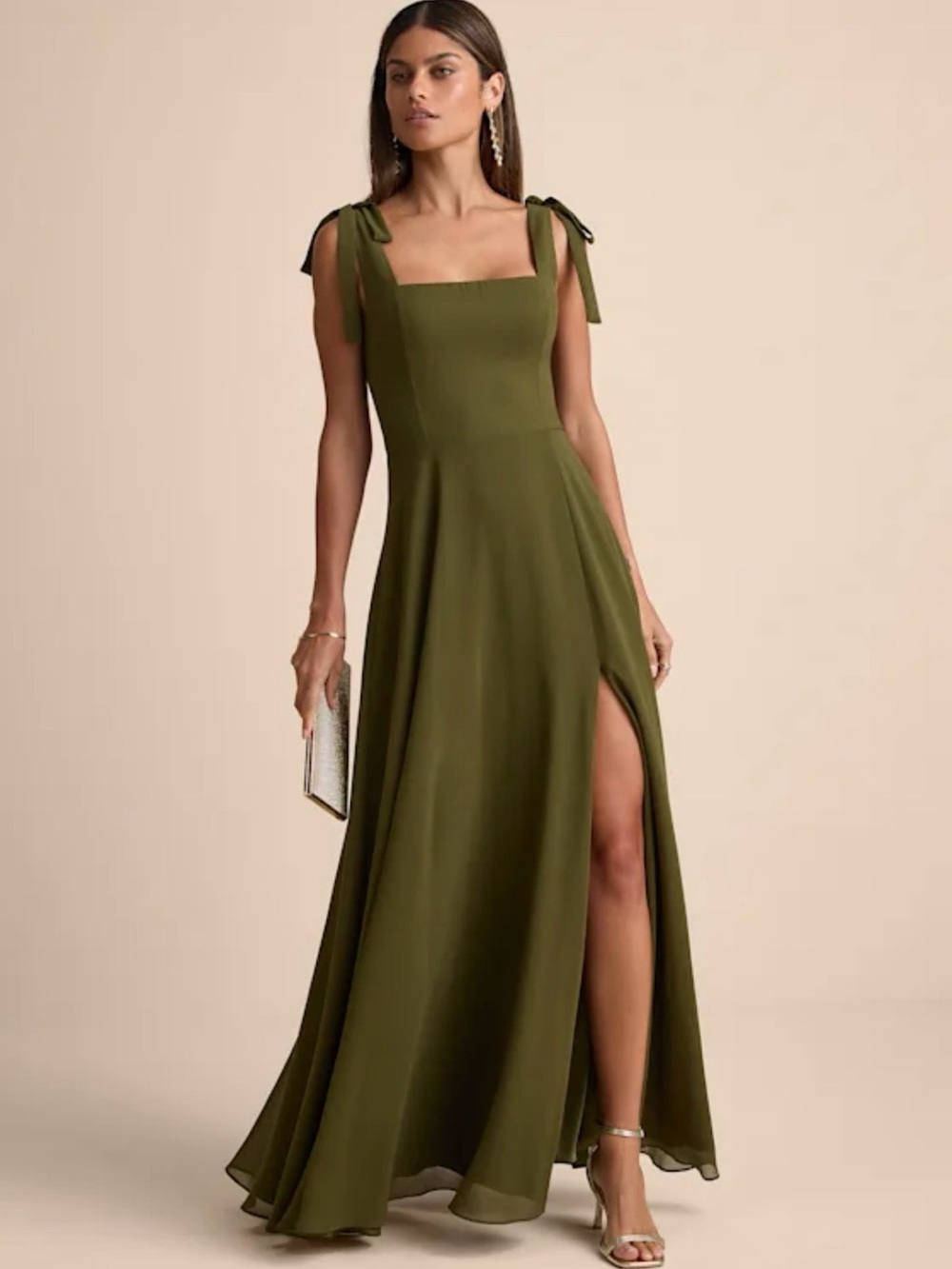 MWT Lulus square neckline olive green maxi dress